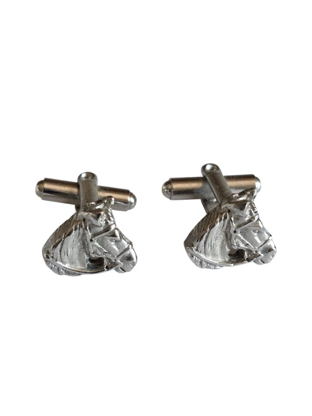 Vtg Equestrian Horse Head Silver-Tone Cufflinks